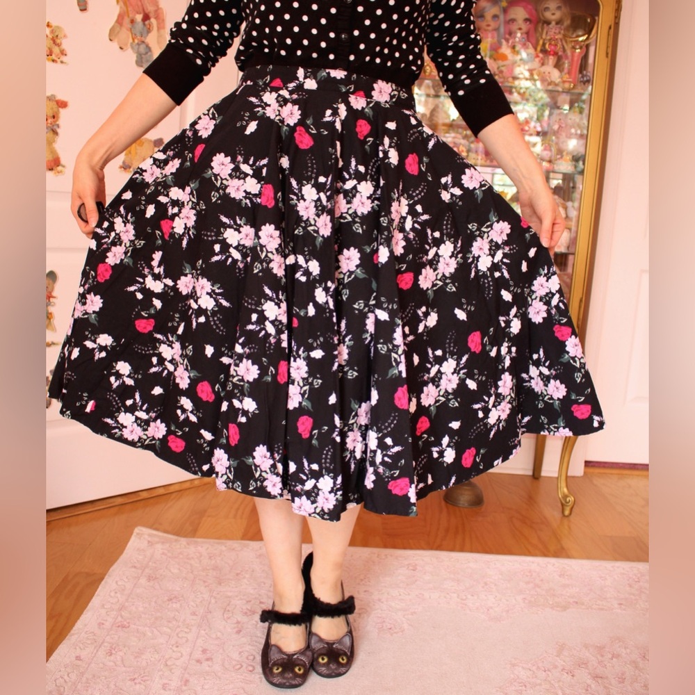 Hell Bunny black floral swing skirt XL